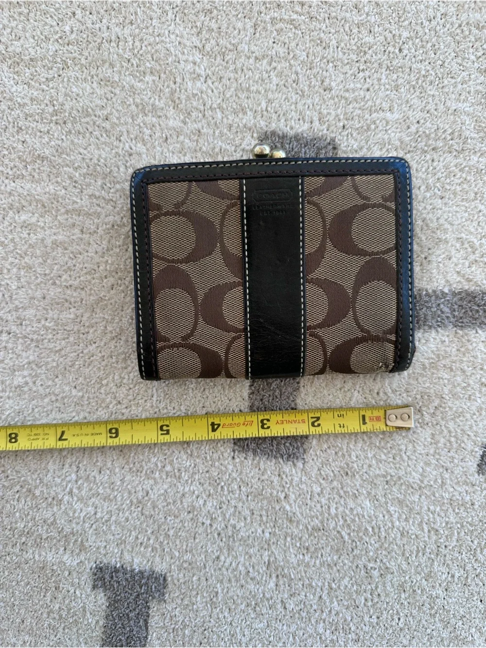 Coach Signature Canvas Bifold Wallet in Brown and Tan y2k